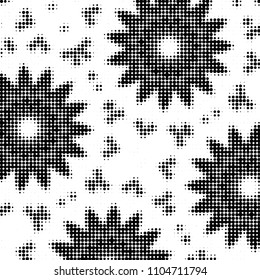 Abstract grunge grid polka dot halftone background pattern. Spotted black and white vector line illustration
