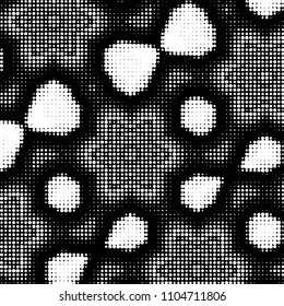 Abstract grunge grid polka dot halftone background pattern. Spotted black and white vector line illustration
