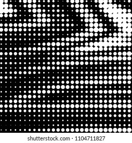 Abstract grunge grid polka dot halftone background pattern. Spotted black and white vector line illustration
