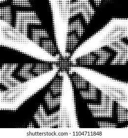 Abstract grunge grid polka dot halftone background pattern. Spotted black and white vector line illustration
