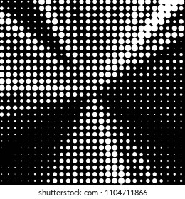 Abstract grunge grid polka dot halftone background pattern. Spotted black and white vector line illustration
