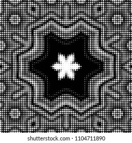 Abstract grunge grid polka dot halftone background pattern. Spotted black and white vector line illustration
