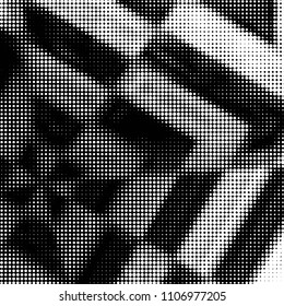 Abstract grunge grid polka dot halftone background pattern. Spotted black and white vector line illustration

