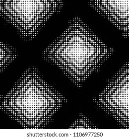 Abstract grunge grid polka dot halftone background pattern. Spotted black and white vector line illustration

