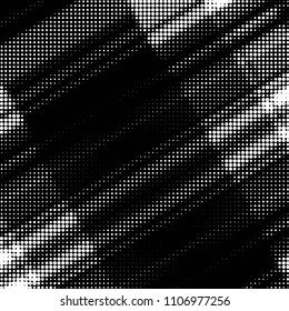 Abstract grunge grid polka dot halftone background pattern. Spotted black and white vector line illustration


