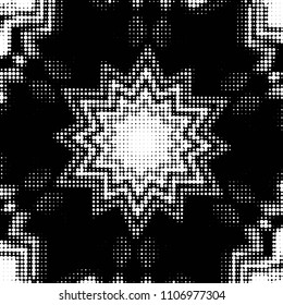 Abstract grunge grid polka dot halftone background pattern. Spotted black and white vector line illustration

