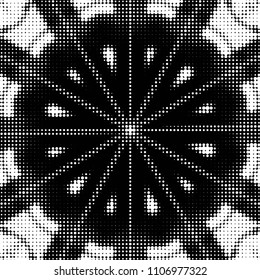 Abstract grunge grid polka dot halftone background pattern. Spotted black and white vector line illustration

