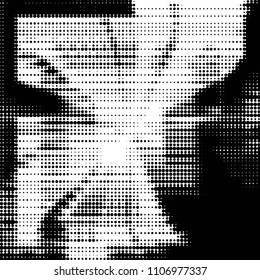 Abstract grunge grid polka dot halftone background pattern. Spotted black and white vector line illustration

