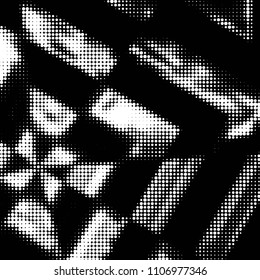 Abstract grunge grid polka dot halftone background pattern. Spotted black and white vector line illustration

