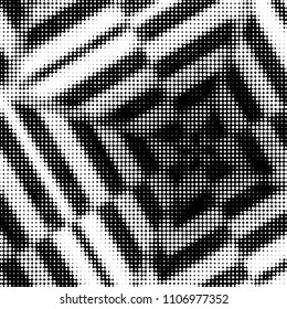 Abstract grunge grid polka dot halftone background pattern. Spotted black and white vector line illustration

