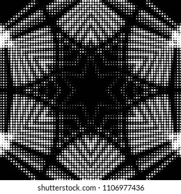 Abstract grunge grid polka dot halftone background pattern. Spotted black and white vector line illustration

