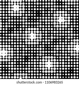 Abstract grunge grid polka dot halftone background pattern. Spotted black and white vector line illustration

