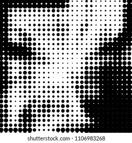 Abstract grunge grid polka dot halftone background pattern. Spotted black and white vector line illustration
