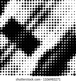 Abstract grunge grid polka dot halftone background pattern. Spotted black and white vector line illustration
