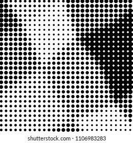 Abstract grunge grid polka dot halftone background pattern. Spotted black and white vector line illustration
