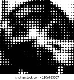 Abstract grunge grid polka dot halftone background pattern. Spotted black and white vector line illustration
