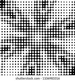 Abstract grunge grid polka dot halftone background pattern. Spotted black and white vector line illustration
