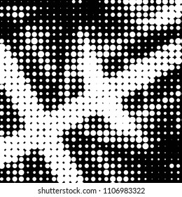 Abstract grunge grid polka dot halftone background pattern. Spotted black and white vector line illustration
