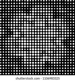 Abstract grunge grid polka dot halftone background pattern. Spotted black and white vector line illustration
