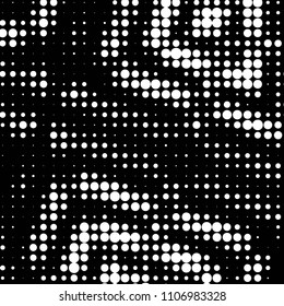 Abstract grunge grid polka dot halftone background pattern. Spotted black and white vector line illustration
