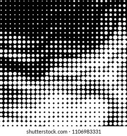 Abstract grunge grid polka dot halftone background pattern. Spotted black and white vector line illustration
