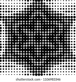 Abstract grunge grid polka dot halftone background pattern. Spotted black and white vector line illustration
