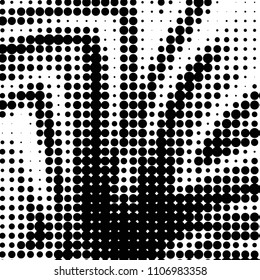 Abstract grunge grid polka dot halftone background pattern. Spotted black and white vector line illustration
