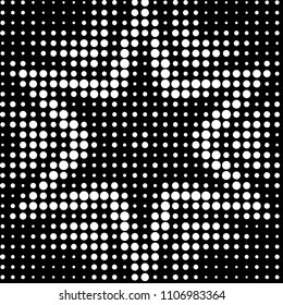 Abstract grunge grid polka dot halftone background pattern. Spotted black and white vector line illustration
