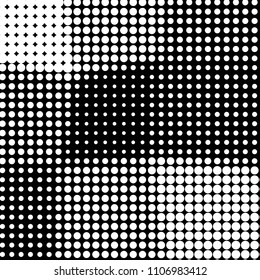 Abstract grunge grid polka dot halftone background pattern. Spotted black and white vector line illustration
