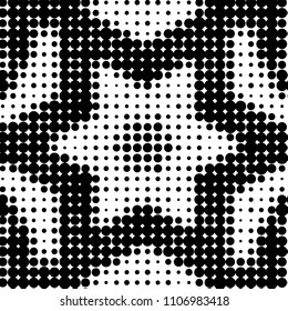 Abstract grunge grid polka dot halftone background pattern. Spotted black and white vector line illustration

