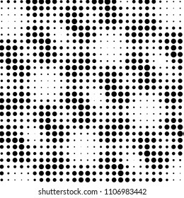 Abstract grunge grid polka dot halftone background pattern. Spotted black and white vector line illustration
