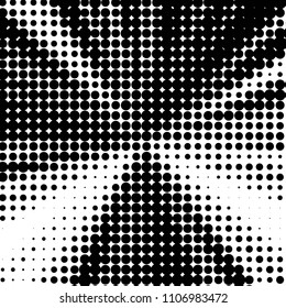 Abstract grunge grid polka dot halftone background pattern. Spotted black and white vector line illustration
