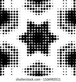 Abstract grunge grid polka dot halftone background pattern. Spotted black and white vector line illustration
