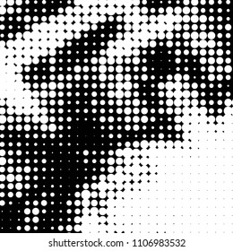 Abstract grunge grid polka dot halftone background pattern. Spotted black and white vector line illustration
