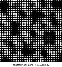 Abstract grunge grid polka dot halftone background pattern. Spotted black and white vector line illustration
