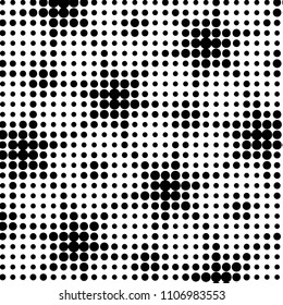 Abstract grunge grid polka dot halftone background pattern. Spotted black and white vector line illustration

