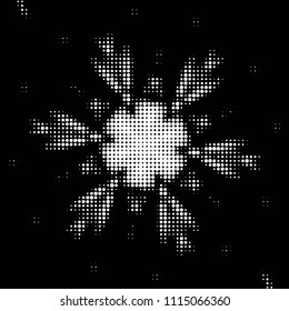 Abstract grunge grid polka dot halftone background pattern. Spotted black and white vector line illustration
