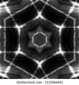 Abstract grunge grid polka dot halftone background pattern. Spotted black and white vector line illustration
