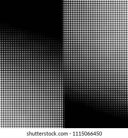 Abstract grunge grid polka dot halftone background pattern. Spotted black and white vector line illustration
