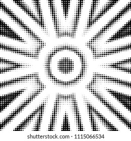 Abstract grunge grid polka dot halftone background pattern. Spotted black and white vector line illustration
