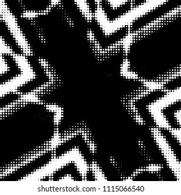 Abstract grunge grid polka dot halftone background pattern. Spotted black and white vector line illustration
