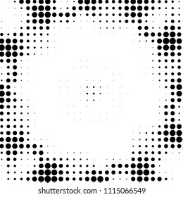 Abstract grunge grid polka dot halftone background pattern. Spotted black and white vector line illustration
