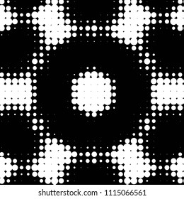 Abstract grunge grid polka dot halftone background pattern. Spotted black and white vector line illustration
