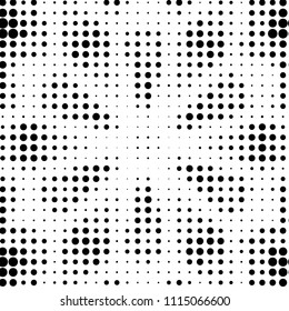 Abstract grunge grid polka dot halftone background pattern. Spotted black and white vector line illustration
