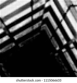 Abstract grunge grid polka dot halftone background pattern. Spotted black and white vector line illustration
