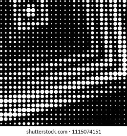Abstract grunge grid polka dot halftone background pattern. Spotted black and white vector line illustration
