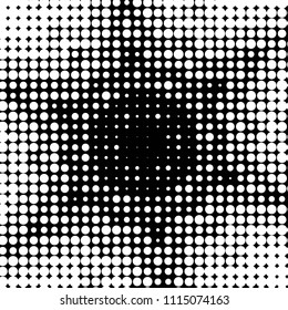 Abstract grunge grid polka dot halftone background pattern. Spotted black and white vector line illustration

