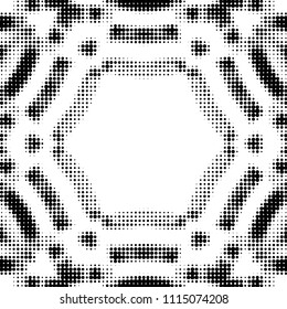 Abstract grunge grid polka dot halftone background pattern. Spotted black and white vector line illustration
