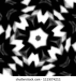 Abstract grunge grid polka dot halftone background pattern. Spotted black and white vector line illustration
