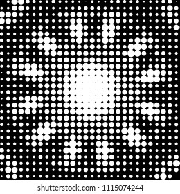 Abstract grunge grid polka dot halftone background pattern. Spotted black and white vector line illustration
